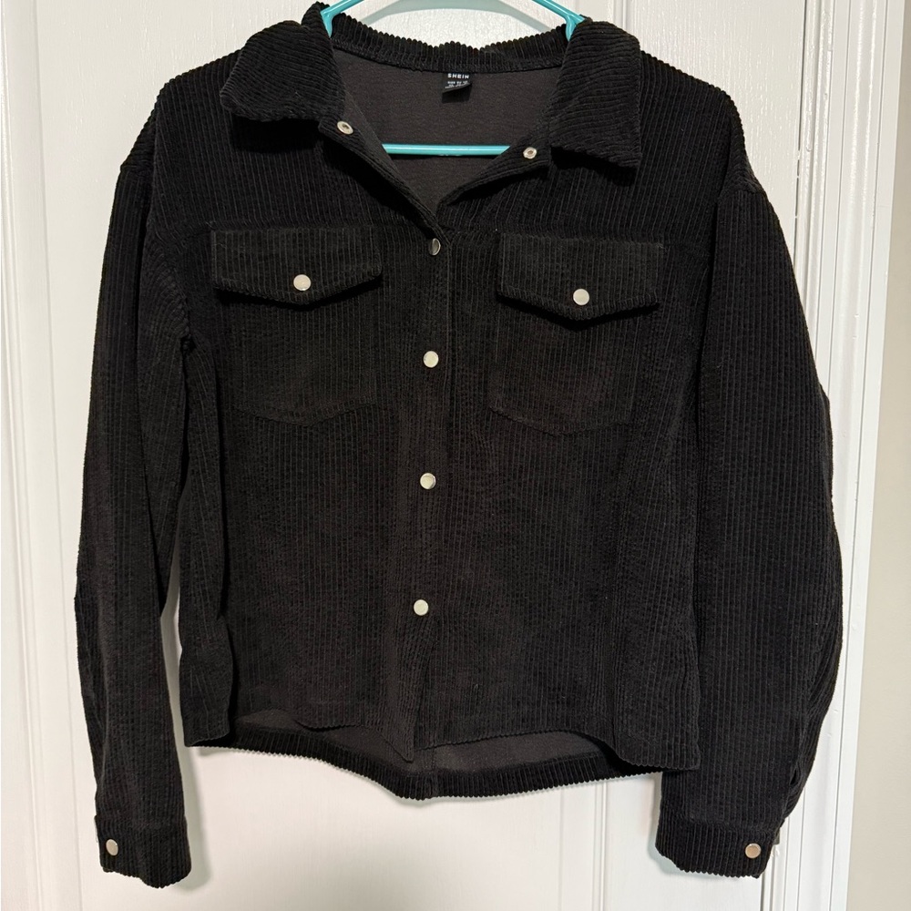 SHEIN BLACK CORDUROY BUTTON UP JACKET